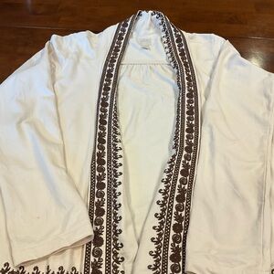 Lucky Brand Ivory Kimono with Chocolate Embroidery
